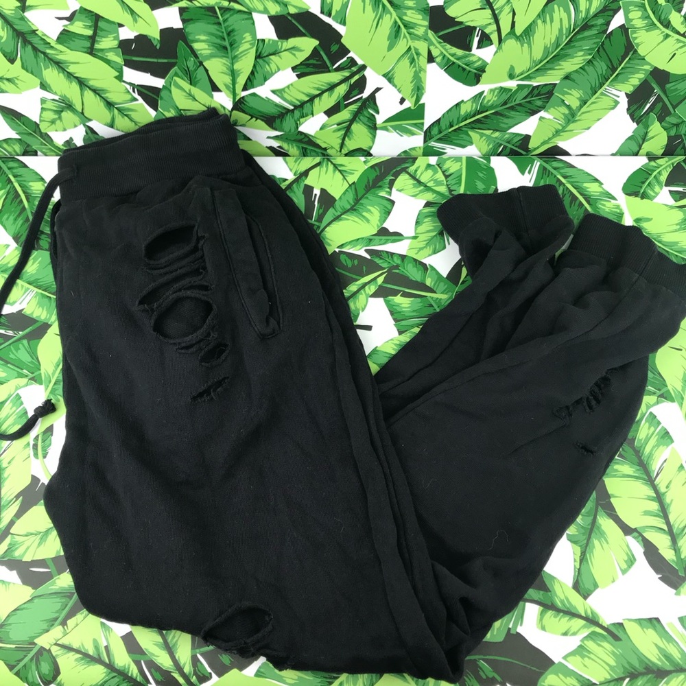 Zara Man Black Distressed Jogger Sweat Pants